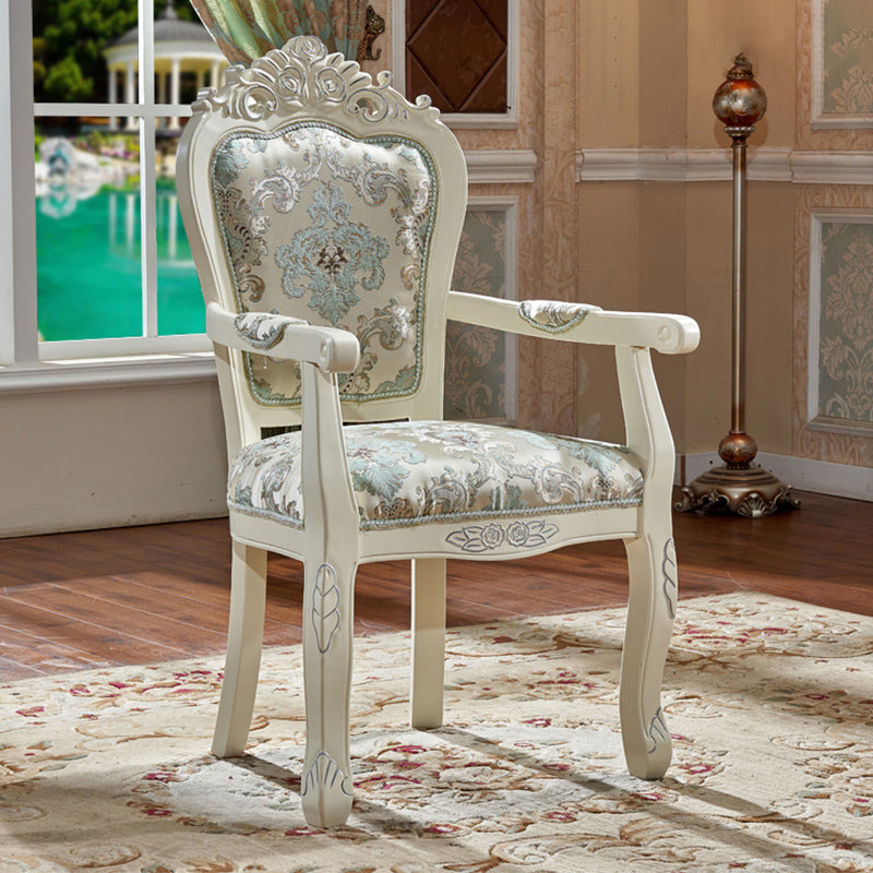 European Style Birch Leather Arm Chair Light Color Solid Back Dining Chair with White Legs Light Green 1 Piece Clearhalo ' kitchen&dining_furn' 'Dining Chairs' 'Dining Tables & Seating' 'dining_chair' 'furn' 'furn_dining_chair' 'Furniture' 'furniture_dining_chair' 'Kitchen & Dining Furniture' 'kitchen' 3672046