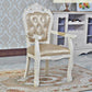 European Style Birch Leather Arm Chair Light Color Solid Back Dining Chair with White Legs Champagne 1 Piece Clearhalo ' kitchen&dining_furn' 'Dining Chairs' 'Dining Tables & Seating' 'dining_chair' 'furn' 'furn_dining_chair' 'Furniture' 'furniture_dining_chair' 'Kitchen & Dining Furniture' 'kitchen' 3672049