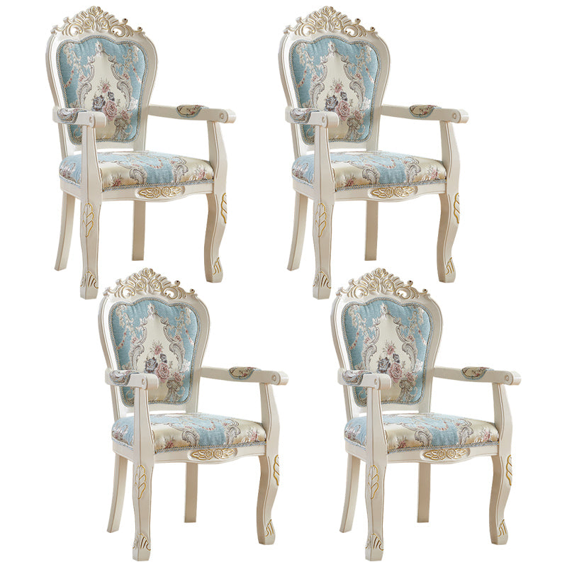 European Style Birch Leather Arm Chair Light Color Solid Back Dining Chair with White Legs Blue-White 4 Piece Set Clearhalo ' kitchen&dining_furn' 'Dining Chairs' 'Dining Tables & Seating' 'dining_chair' 'furn' 'furn_dining_chair' 'Furniture' 'furniture_dining_chair' 'Kitchen & Dining Furniture' 'kitchen' 3672060