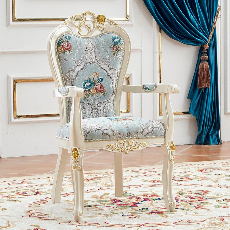 European Style Birch Leather Arm Chair Light Color Solid Back Dining Chair with White Legs Lake Blue 1 Piece Clearhalo ' kitchen&dining_furn' 'Dining Chairs' 'Dining Tables & Seating' 'dining_chair' 'furn' 'furn_dining_chair' 'Furniture' 'furniture_dining_chair' 'Kitchen & Dining Furniture' 'kitchen' 3672067