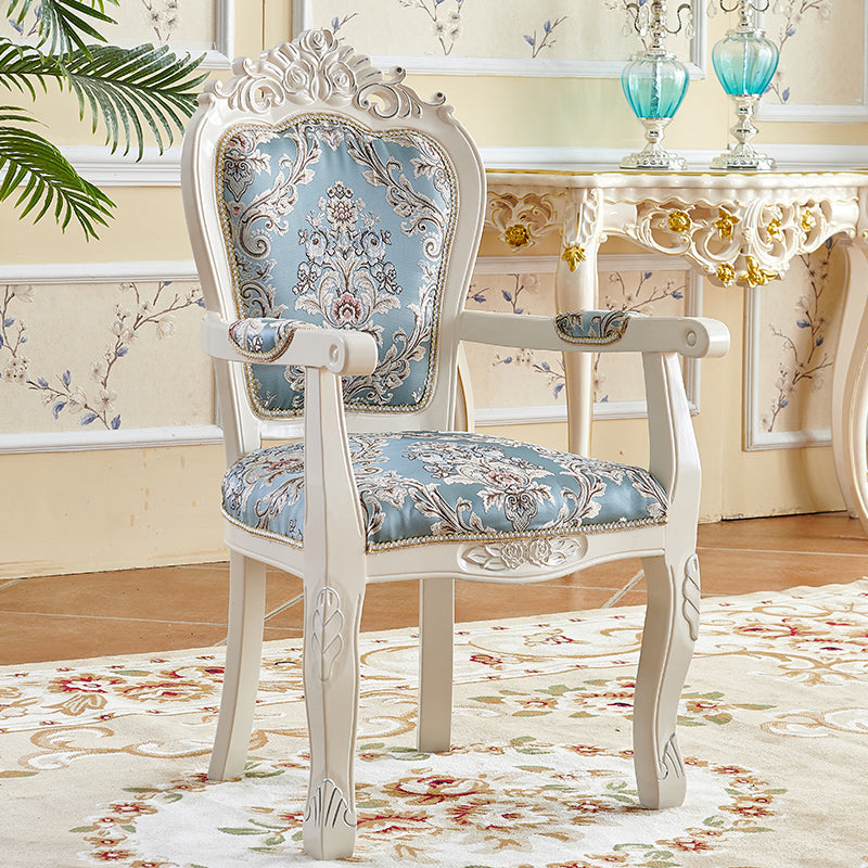 European Style Birch Leather Arm Chair Light Color Solid Back Dining Chair with White Legs Denim Blue 1 Piece Clearhalo ' kitchen&dining_furn' 'Dining Chairs' 'Dining Tables & Seating' 'dining_chair' 'furn' 'furn_dining_chair' 'Furniture' 'furniture_dining_chair' 'Kitchen & Dining Furniture' 'kitchen' 3672070