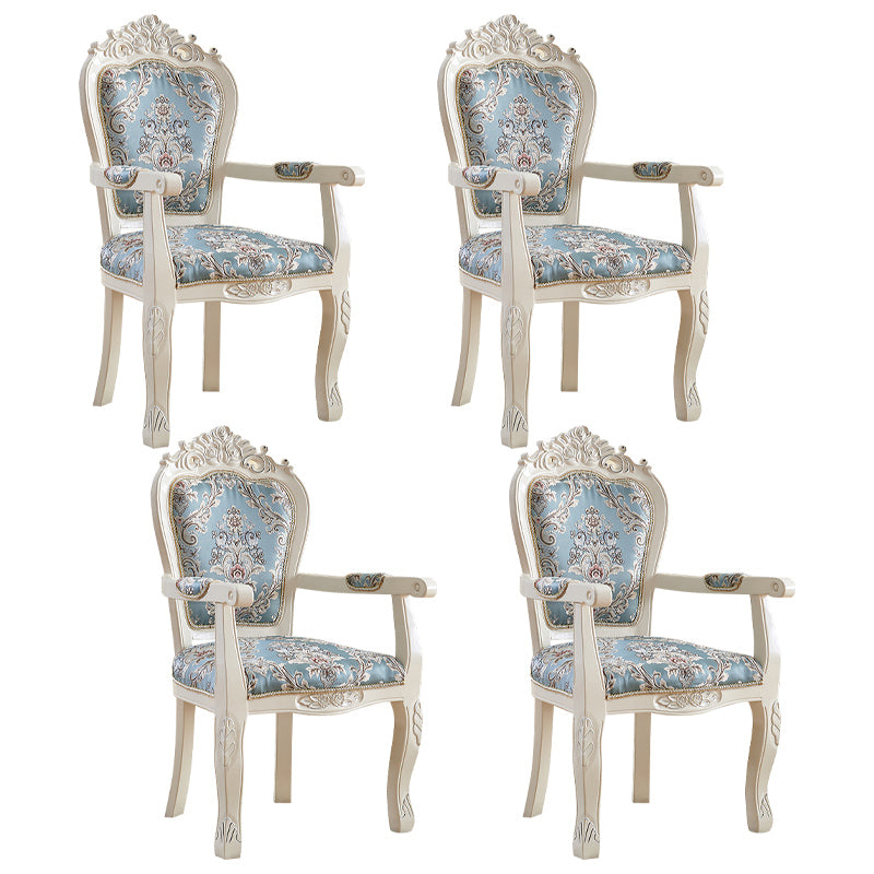 European Style Birch Leather Arm Chair Light Color Solid Back Dining Chair with White Legs Denim Blue 4 Piece Set Clearhalo ' kitchen&dining_furn' 'Dining Chairs' 'Dining Tables & Seating' 'dining_chair' 'furn' 'furn_dining_chair' 'Furniture' 'furniture_dining_chair' 'Kitchen & Dining Furniture' 'kitchen' 3672072
