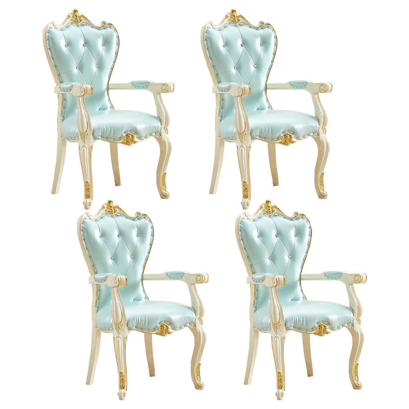 European Style Birch Leather Arm Chair Light Color Solid Back Dining Chair with White Legs Fluorescent Green 4 Piece Set Clearhalo ' kitchen&dining_furn' 'Dining Chairs' 'Dining Tables & Seating' 'dining_chair' 'furn' 'furn_dining_chair' 'Furniture' 'furniture_dining_chair' 'Kitchen & Dining Furniture' 'kitchen' 3672075