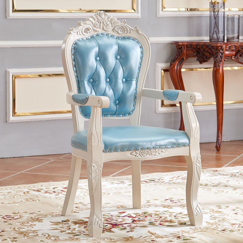 European Style Birch Leather Arm Chair Light Color Solid Back Dining Chair with White Legs White-Silver 1 Piece Clearhalo ' kitchen&dining_furn' 'Dining Chairs' 'Dining Tables & Seating' 'dining_chair' 'furn' 'furn_dining_chair' 'Furniture' 'furniture_dining_chair' 'Kitchen & Dining Furniture' 'kitchen' 3672082