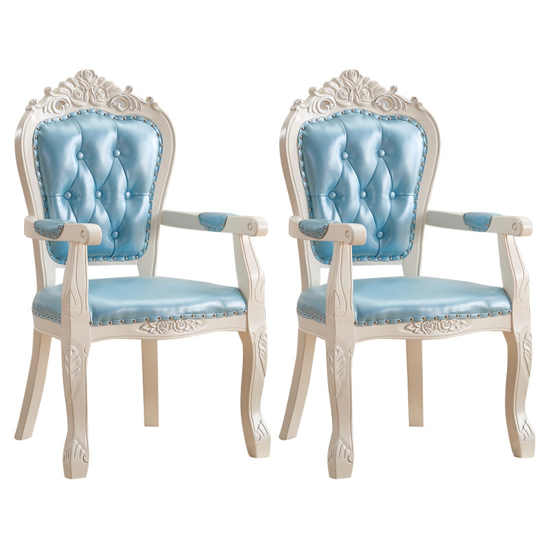 European Style Birch Leather Arm Chair Light Color Solid Back Dining Chair with White Legs White-Silver 2 Piece Set Clearhalo ' kitchen&dining_furn' 'Dining Chairs' 'Dining Tables & Seating' 'dining_chair' 'furn' 'furn_dining_chair' 'Furniture' 'furniture_dining_chair' 'Kitchen & Dining Furniture' 'kitchen' 3672083