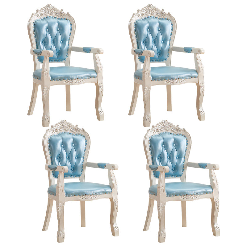 European Style Birch Leather Arm Chair Light Color Solid Back Dining Chair with White Legs White-Silver 4 Piece Set Clearhalo ' kitchen&dining_furn' 'Dining Chairs' 'Dining Tables & Seating' 'dining_chair' 'furn' 'furn_dining_chair' 'Furniture' 'furniture_dining_chair' 'Kitchen & Dining Furniture' 'kitchen' 3672084