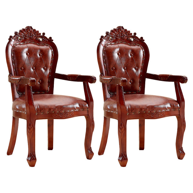 European Style Birch Leather Arm Chair Light Color Solid Back Dining Chair with White Legs Dark Brown 2 Piece Set Clearhalo ' kitchen&dining_furn' 'Dining Chairs' 'Dining Tables & Seating' 'dining_chair' 'furn' 'furn_dining_chair' 'Furniture' 'furniture_dining_chair' 'Kitchen & Dining Furniture' 'kitchen' 3672086