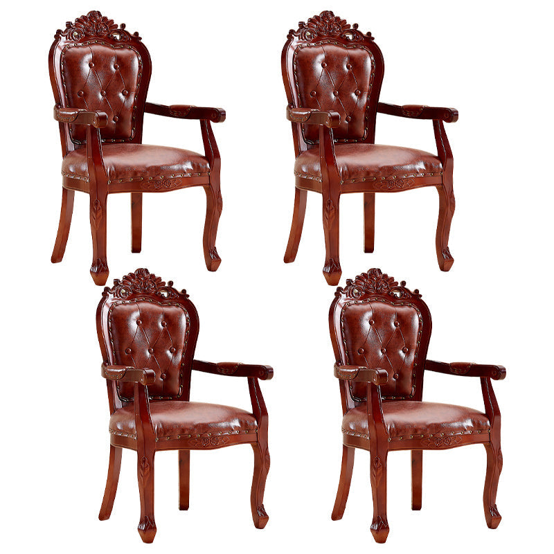 European Style Birch Leather Arm Chair Light Color Solid Back Dining Chair with White Legs Dark Brown 4 Piece Set Clearhalo ' kitchen&dining_furn' 'Dining Chairs' 'Dining Tables & Seating' 'dining_chair' 'furn' 'furn_dining_chair' 'Furniture' 'furniture_dining_chair' 'Kitchen & Dining Furniture' 'kitchen' 3672087
