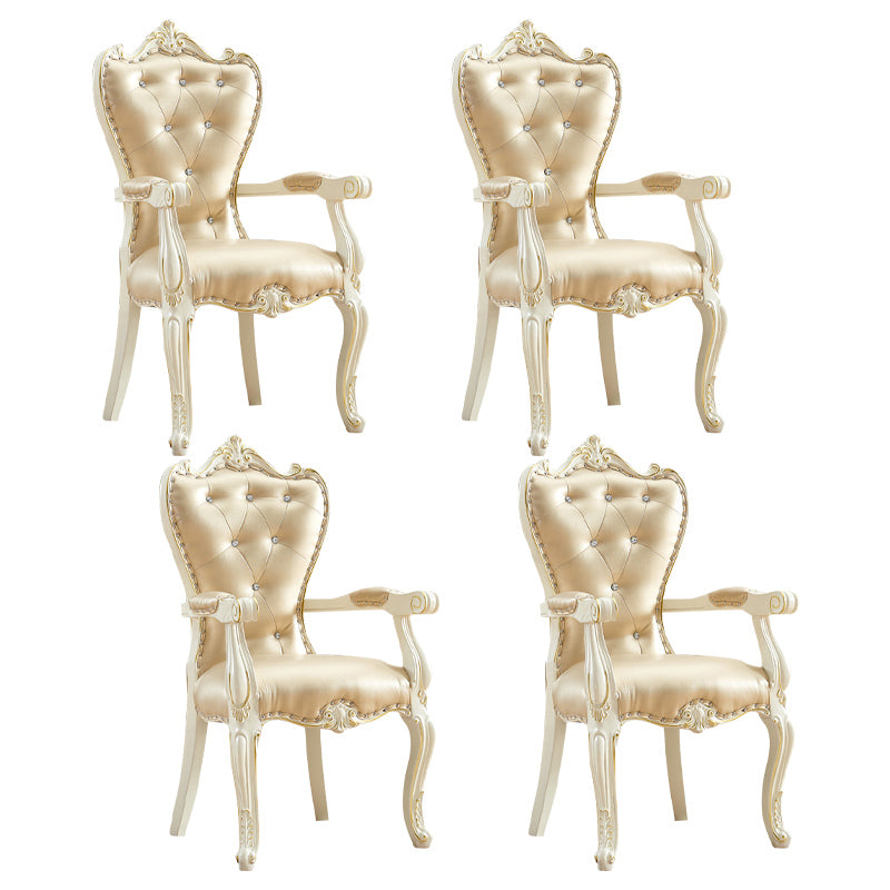 European Style Birch Leather Arm Chair Light Color Solid Back Dining Chair with White Legs Light Gold 4 Piece Set Clearhalo ' kitchen&dining_furn' 'Dining Chairs' 'Dining Tables & Seating' 'dining_chair' 'furn' 'furn_dining_chair' 'Furniture' 'furniture_dining_chair' 'Kitchen & Dining Furniture' 'kitchen' 3672093