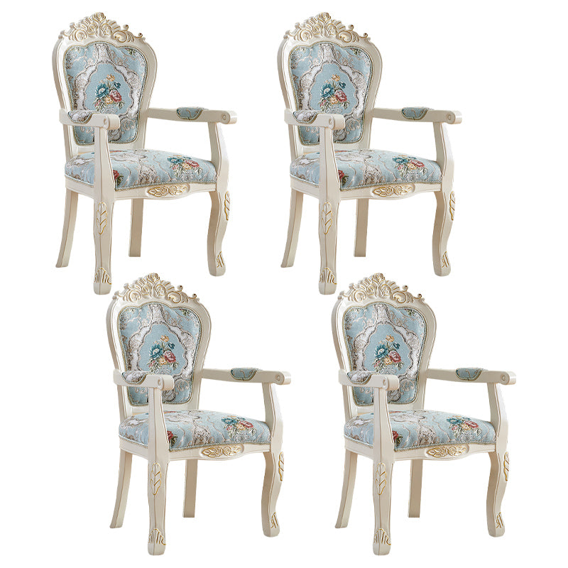 European Style Birch Leather Arm Chair Light Color Solid Back Dining Chair with White Legs Sky Blue-White 4 Piece Set Clearhalo ' kitchen&dining_furn' 'Dining Chairs' 'Dining Tables & Seating' 'dining_chair' 'furn' 'furn_dining_chair' 'Furniture' 'furniture_dining_chair' 'Kitchen & Dining Furniture' 'kitchen' 3672096