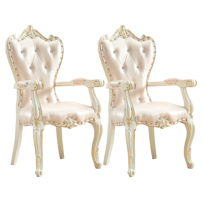 European Style Birch Leather Arm Chair Light Color Solid Back Dining Chair with White Legs Rose Bloom 2 Piece Set Clearhalo ' kitchen&dining_furn' 'Dining Chairs' 'Dining Tables & Seating' 'dining_chair' 'furn' 'furn_dining_chair' 'Furniture' 'furniture_dining_chair' 'Kitchen & Dining Furniture' 'kitchen' 3672098