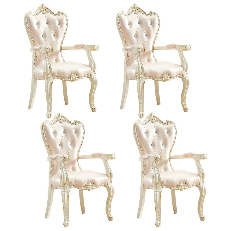 European Style Birch Leather Arm Chair Light Color Solid Back Dining Chair with White Legs Rose Bloom 4 Piece Set Clearhalo ' kitchen&dining_furn' 'Dining Chairs' 'Dining Tables & Seating' 'dining_chair' 'furn' 'furn_dining_chair' 'Furniture' 'furniture_dining_chair' 'Kitchen & Dining Furniture' 'kitchen' 3672099