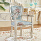 European Style Birch Leather Arm Chair Light Color Solid Back Dining Chair with White Legs Antique Blue 1 Piece Clearhalo ' kitchen&dining_furn' 'Dining Chairs' 'Dining Tables & Seating' 'dining_chair' 'furn' 'furn_dining_chair' 'Furniture' 'furniture_dining_chair' 'Kitchen & Dining Furniture' 'kitchen' 3672103