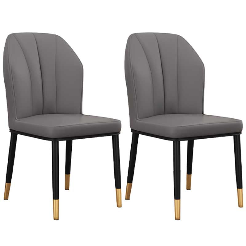 Modern Indoor Leather Parsons Chair 36"H Armless Dining Chair for Restaurant Dark Gray 2 Piece Set Brass Gold Clearhalo ' kitchen&dining_furn' 'Dining Chairs' 'Dining Tables & Seating' 'dining_chair' 'furn' 'furn_dining_chair' 'Furniture' 'furniture_dining_chair' 'Kitchen & Dining Furniture' 'kitchen' 3672208