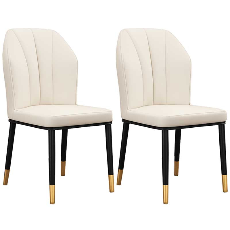 Modern Indoor Leather Parsons Chair 36"H Armless Dining Chair for Restaurant Off-White 2 Piece Set Brass Gold Clearhalo ' kitchen&dining_furn' 'Dining Chairs' 'Dining Tables & Seating' 'dining_chair' 'furn' 'furn_dining_chair' 'Furniture' 'furniture_dining_chair' 'Kitchen & Dining Furniture' 'kitchen' 3672226