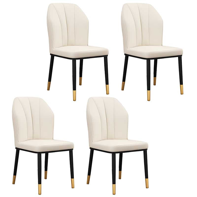 Modern Indoor Leather Parsons Chair 36"H Armless Dining Chair for Restaurant Off-White 4 Piece Set Brass Gold Clearhalo ' kitchen&dining_furn' 'Dining Chairs' 'Dining Tables & Seating' 'dining_chair' 'furn' 'furn_dining_chair' 'Furniture' 'furniture_dining_chair' 'Kitchen & Dining Furniture' 'kitchen' 3672228