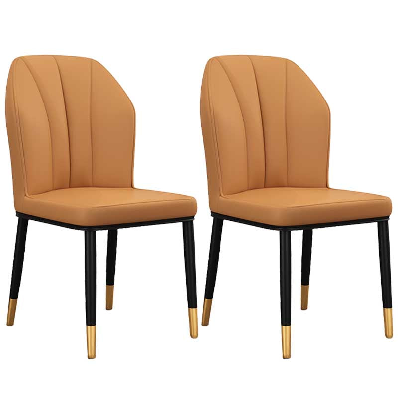 Modern Indoor Leather Parsons Chair 36"H Armless Dining Chair for Restaurant Light Coffee 2 Piece Set Brass Gold Clearhalo ' kitchen&dining_furn' 'Dining Chairs' 'Dining Tables & Seating' 'dining_chair' 'furn' 'furn_dining_chair' 'Furniture' 'furniture_dining_chair' 'Kitchen & Dining Furniture' 'kitchen' 3672231