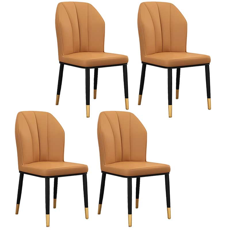 Modern Indoor Leather Parsons Chair 36"H Armless Dining Chair for Restaurant Light Coffee 4 Piece Set Brass Gold Clearhalo ' kitchen&dining_furn' 'Dining Chairs' 'Dining Tables & Seating' 'dining_chair' 'furn' 'furn_dining_chair' 'Furniture' 'furniture_dining_chair' 'Kitchen & Dining Furniture' 'kitchen' 3672233