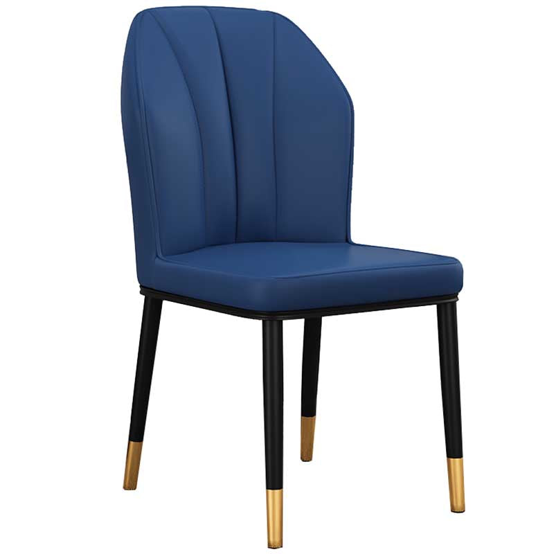 Modern Indoor Leather Parsons Chair 36"H Armless Dining Chair for Restaurant Dark Blue 1 Piece Brass Gold Clearhalo ' kitchen&dining_furn' 'Dining Chairs' 'Dining Tables & Seating' 'dining_chair' 'furn' 'furn_dining_chair' 'Furniture' 'furniture_dining_chair' 'Kitchen & Dining Furniture' 'kitchen' 3672234