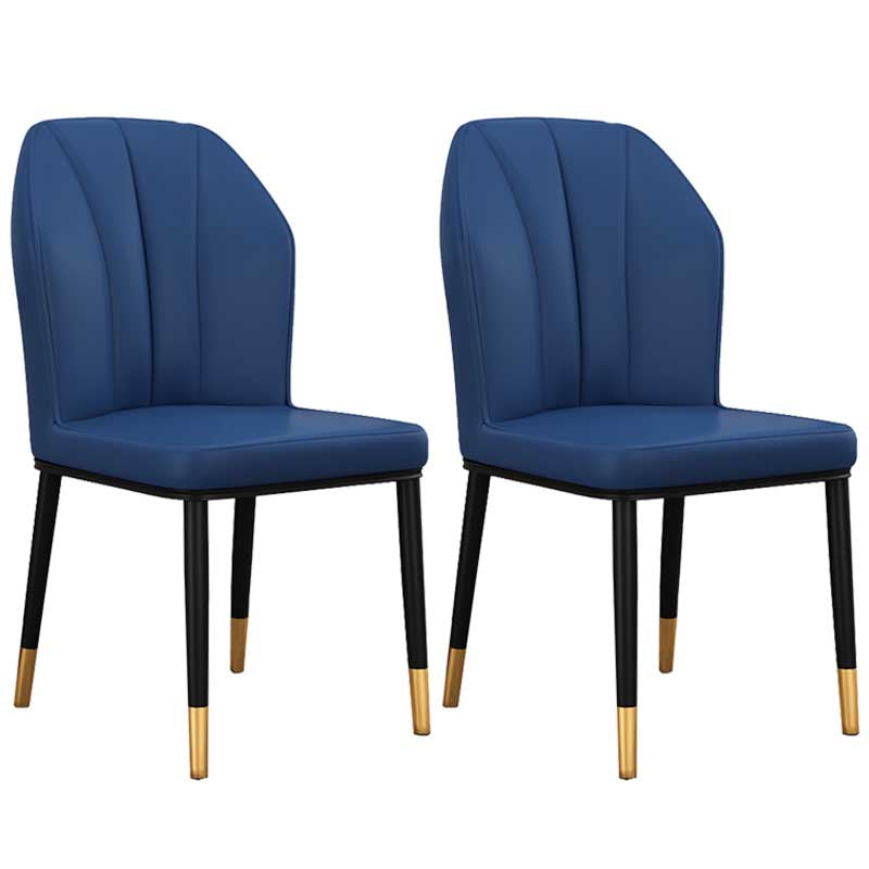 Modern Indoor Leather Parsons Chair 36"H Armless Dining Chair for Restaurant Dark Blue 2 Piece Set Brass Gold Clearhalo ' kitchen&dining_furn' 'Dining Chairs' 'Dining Tables & Seating' 'dining_chair' 'furn' 'furn_dining_chair' 'Furniture' 'furniture_dining_chair' 'Kitchen & Dining Furniture' 'kitchen' 3672235