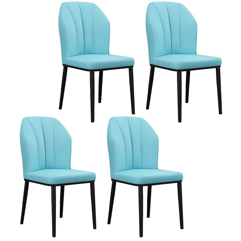 Modern Indoor Leather Parsons Chair 36"H Armless Dining Chair for Restaurant Light Blue 4 Piece Set Black Clearhalo ' kitchen&dining_furn' 'Dining Chairs' 'Dining Tables & Seating' 'dining_chair' 'furn' 'furn_dining_chair' 'Furniture' 'furniture_dining_chair' 'Kitchen & Dining Furniture' 'kitchen' 3672242