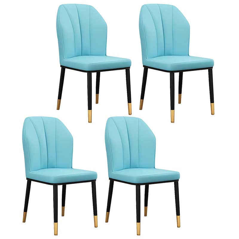 Modern Indoor Leather Parsons Chair 36"H Armless Dining Chair for Restaurant Light Blue 4 Piece Set Brass Gold Clearhalo ' kitchen&dining_furn' 'Dining Chairs' 'Dining Tables & Seating' 'dining_chair' 'furn' 'furn_dining_chair' 'Furniture' 'furniture_dining_chair' 'Kitchen & Dining Furniture' 'kitchen' 3672245