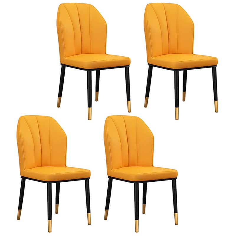 Modern Indoor Leather Parsons Chair 36"H Armless Dining Chair for Restaurant Yellow 4 Piece Set Brass Gold Clearhalo ' kitchen&dining_furn' 'Dining Chairs' 'Dining Tables & Seating' 'dining_chair' 'furn' 'furn_dining_chair' 'Furniture' 'furniture_dining_chair' 'Kitchen & Dining Furniture' 'kitchen' 3672254