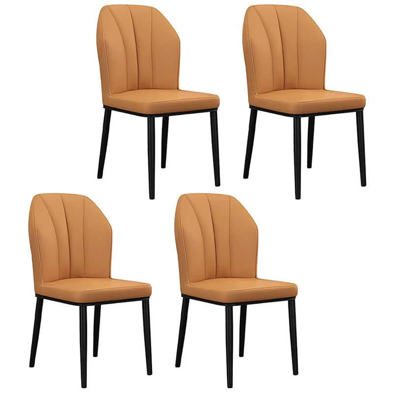 Modern Indoor Leather Parsons Chair 36"H Armless Dining Chair for Restaurant Light Coffee 4 Piece Set Black Clearhalo ' kitchen&dining_furn' 'Dining Chairs' 'Dining Tables & Seating' 'dining_chair' 'furn' 'furn_dining_chair' 'Furniture' 'furniture_dining_chair' 'Kitchen & Dining Furniture' 'kitchen' 3672257