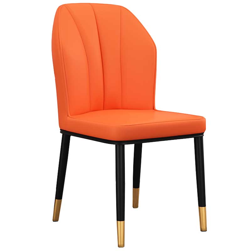 Modern Indoor Leather Parsons Chair 36"H Armless Dining Chair for Restaurant Orange 1 Piece Brass Gold Clearhalo ' kitchen&dining_furn' 'Dining Chairs' 'Dining Tables & Seating' 'dining_chair' 'furn' 'furn_dining_chair' 'Furniture' 'furniture_dining_chair' 'Kitchen & Dining Furniture' 'kitchen' 3672258