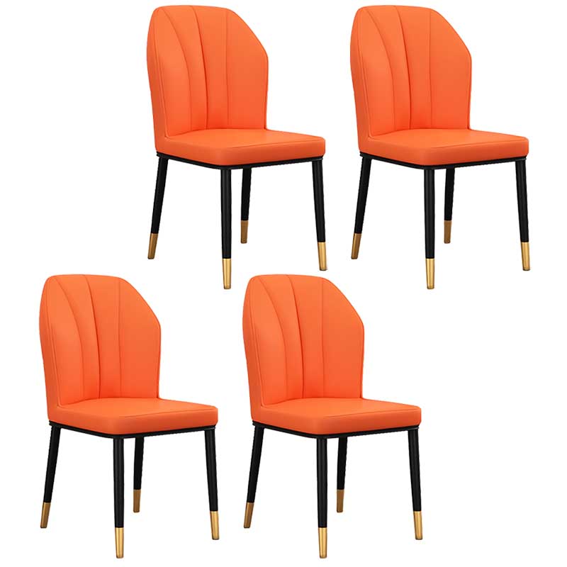 Modern Indoor Leather Parsons Chair 36"H Armless Dining Chair for Restaurant Orange 4 Piece Set Brass Gold Clearhalo ' kitchen&dining_furn' 'Dining Chairs' 'Dining Tables & Seating' 'dining_chair' 'furn' 'furn_dining_chair' 'Furniture' 'furniture_dining_chair' 'Kitchen & Dining Furniture' 'kitchen' 3672260