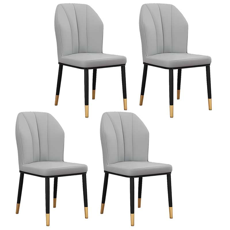 Modern Indoor Leather Parsons Chair 36"H Armless Dining Chair for Restaurant Light Gray 4 Piece Set Brass Gold Clearhalo ' kitchen&dining_furn' 'Dining Chairs' 'Dining Tables & Seating' 'dining_chair' 'furn' 'furn_dining_chair' 'Furniture' 'furniture_dining_chair' 'Kitchen & Dining Furniture' 'kitchen' 3672266