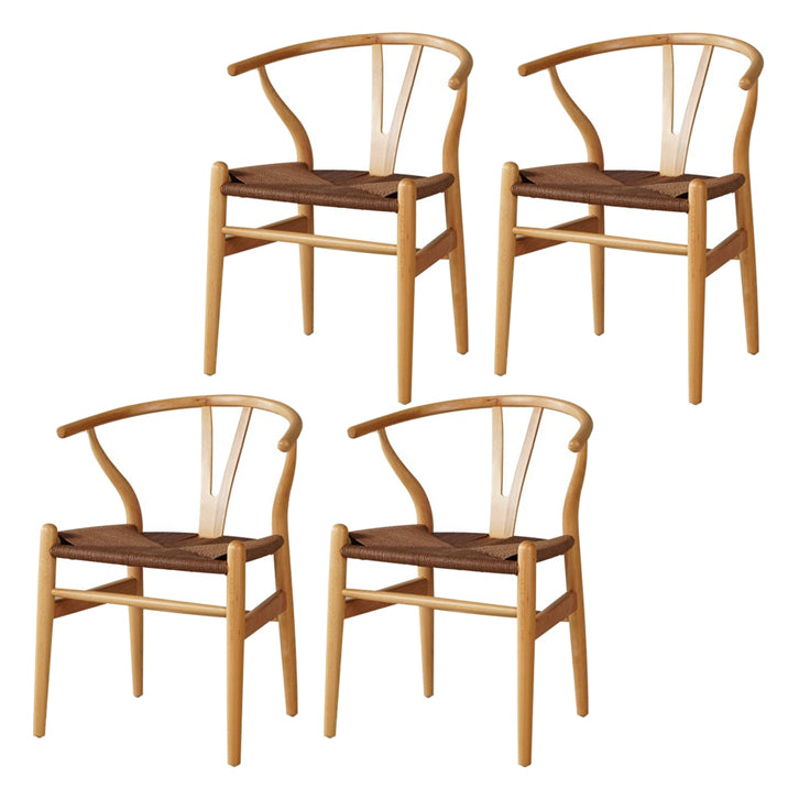 Wood Contemporary Style Dining Arm Chair Indoor-Outdoor Wishbone Chair White-Brown 4 Piece Set Clearhalo ' kitchen&dining_furn' 'Dining Chairs' 'Dining Tables & Seating' 'dining_chair' 'furn' 'furn_dining_chair' 'Furniture' 'furniture_dining_chair' 'Kitchen & Dining Furniture' 'kitchen' 3672410