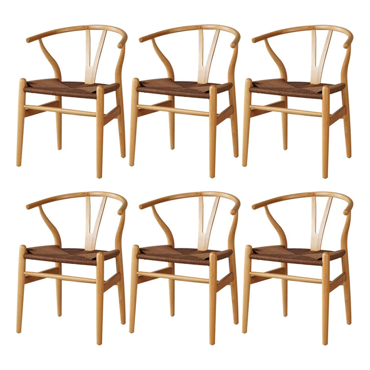 Wood Contemporary Style Dining Arm Chair Indoor-Outdoor Wishbone Chair White-Brown 6 Piece Set Clearhalo ' kitchen&dining_furn' 'Dining Chairs' 'Dining Tables & Seating' 'dining_chair' 'furn' 'furn_dining_chair' 'Furniture' 'furniture_dining_chair' 'Kitchen & Dining Furniture' 'kitchen' 3672411