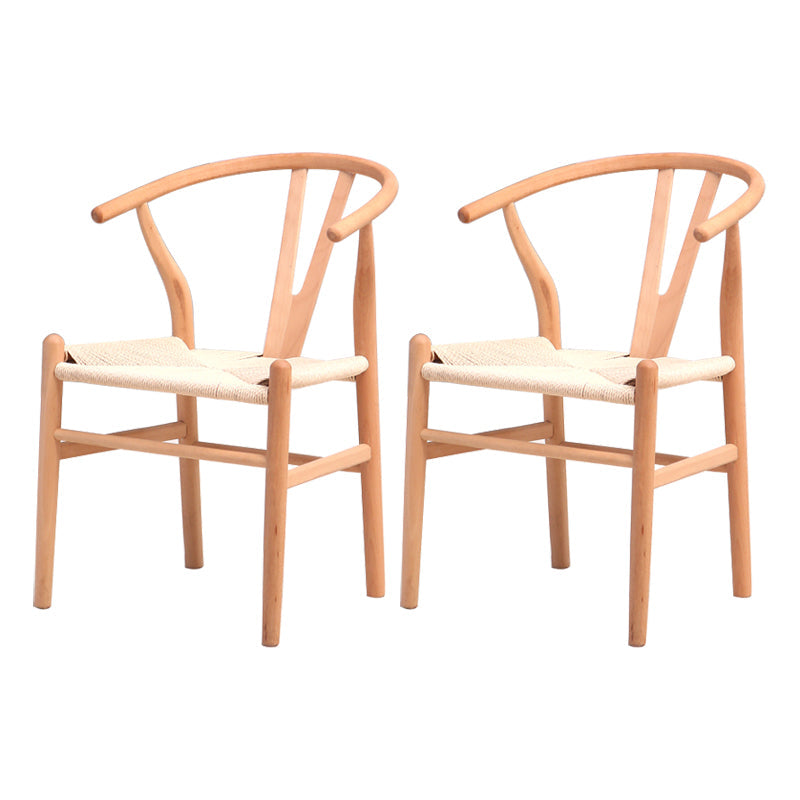 Wood Contemporary Style Dining Arm Chair Indoor-Outdoor Wishbone Chair Off-White 2 Piece Set Clearhalo ' kitchen&dining_furn' 'Dining Chairs' 'Dining Tables & Seating' 'dining_chair' 'furn' 'furn_dining_chair' 'Furniture' 'furniture_dining_chair' 'Kitchen & Dining Furniture' 'kitchen' 3672412