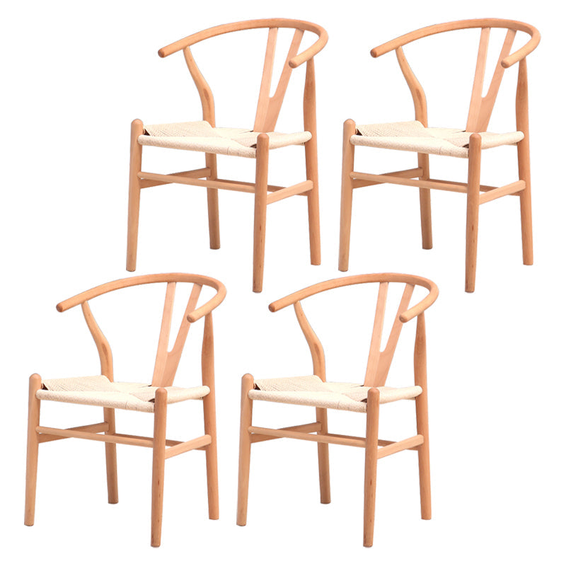 Wood Contemporary Style Dining Arm Chair Indoor-Outdoor Wishbone Chair Off-White 4 Piece Set Clearhalo ' kitchen&dining_furn' 'Dining Chairs' 'Dining Tables & Seating' 'dining_chair' 'furn' 'furn_dining_chair' 'Furniture' 'furniture_dining_chair' 'Kitchen & Dining Furniture' 'kitchen' 3672413