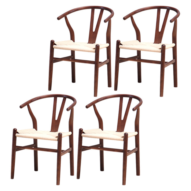 Wood Contemporary Style Dining Arm Chair Indoor-Outdoor Wishbone Chair Brown 4 Piece Set Clearhalo ' kitchen&dining_furn' 'Dining Chairs' 'Dining Tables & Seating' 'dining_chair' 'furn' 'furn_dining_chair' 'Furniture' 'furniture_dining_chair' 'Kitchen & Dining Furniture' 'kitchen' 3672419