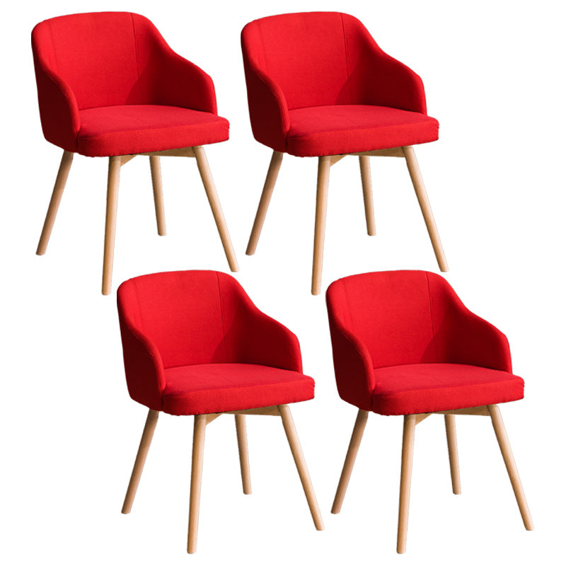 Scandinavian Beech Solid Back Arm Chair Fabric Dining Chair with Natural Legs Red 4 Piece Set Clearhalo ' kitchen&dining_furn' 'Dining Chairs' 'Dining Tables & Seating' 'dining_chair' 'furn' 'furn_dining_chair' 'Furniture' 'furniture_dining_chair' 'Kitchen & Dining Furniture' 'kitchen' 3672493