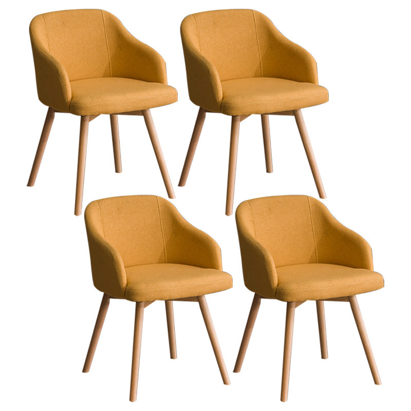 Scandinavian Beech Solid Back Arm Chair Fabric Dining Chair with Natural Legs Yellow 4 Piece Set Clearhalo ' kitchen&dining_furn' 'Dining Chairs' 'Dining Tables & Seating' 'dining_chair' 'furn' 'furn_dining_chair' 'Furniture' 'furniture_dining_chair' 'Kitchen & Dining Furniture' 'kitchen' 3672496