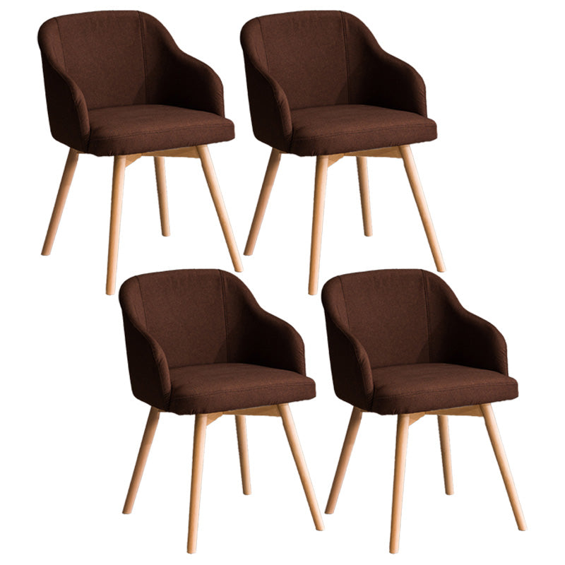 Scandinavian Beech Solid Back Arm Chair Fabric Dining Chair with Natural Legs Dark Coffee 4 Piece Set Clearhalo ' kitchen&dining_furn' 'Dining Chairs' 'Dining Tables & Seating' 'dining_chair' 'furn' 'furn_dining_chair' 'Furniture' 'furniture_dining_chair' 'Kitchen & Dining Furniture' 'kitchen' 3672505