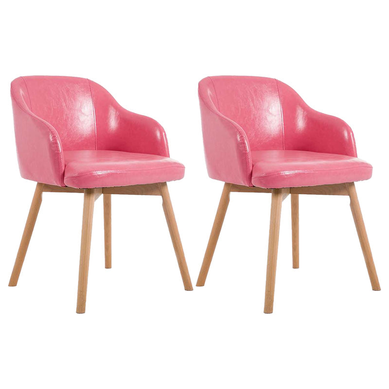 Scandinavian Beech Solid Back Arm Chair Fabric Dining Chair with Natural Legs Pinkish Red 2 Piece Set Clearhalo ' kitchen&dining_furn' 'Dining Chairs' 'Dining Tables & Seating' 'dining_chair' 'furn' 'furn_dining_chair' 'Furniture' 'furniture_dining_chair' 'Kitchen & Dining Furniture' 'kitchen' 3672509