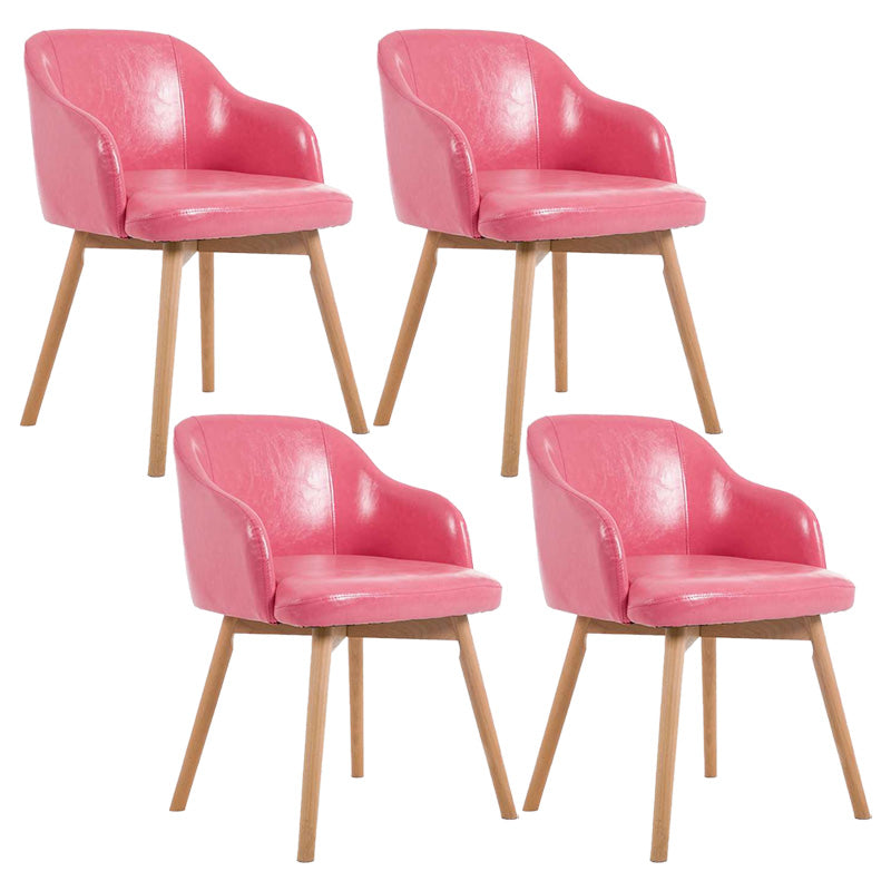 Scandinavian Beech Solid Back Arm Chair Fabric Dining Chair with Natural Legs Pinkish Red 4 Piece Set Clearhalo ' kitchen&dining_furn' 'Dining Chairs' 'Dining Tables & Seating' 'dining_chair' 'furn' 'furn_dining_chair' 'Furniture' 'furniture_dining_chair' 'Kitchen & Dining Furniture' 'kitchen' 3672510