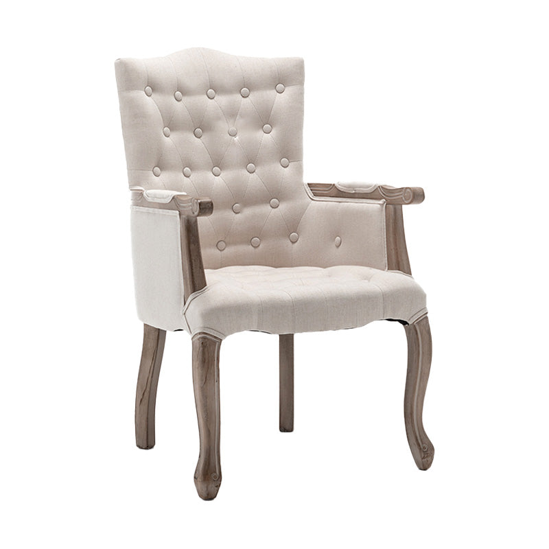 Farmhouse Wood Dining Chair Upholstered Arm Chair with 4 Grey Legs for Dining Room Off-White 1 Piece Clearhalo ' kitchen&dining_furn' 'Dining Chairs' 'Dining Tables & Seating' 'dining_chair' 'furn' 'furn_dining_chair' 'Furniture' 'furniture_dining_chair' 'Kitchen & Dining Furniture' 'kitchen' 3672530