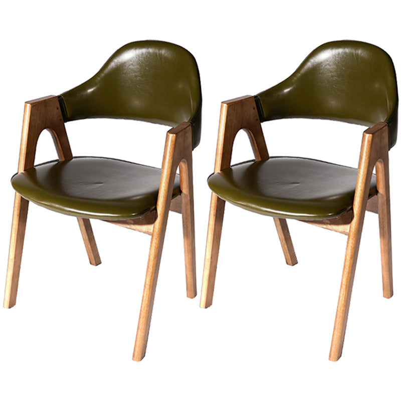 Scandinavian Rubberwood Open Arm Chair Upholstered Dining Chair with Wood Legs Dark Army Green 2 Piece Set Clearhalo ' kitchen&dining_furn' 'Dining Chairs' 'Dining Tables & Seating' 'dining_chair' 'furn' 'furn_dining_chair' 'Furniture' 'furniture_dining_chair' 'Kitchen & Dining Furniture' 'kitchen' 3672577