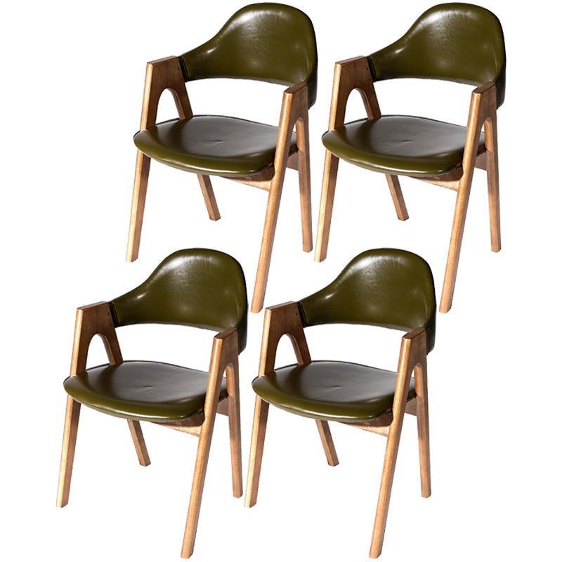 Scandinavian Rubberwood Open Arm Chair Upholstered Dining Chair with Wood Legs Dark Army Green 4 Piece Set Clearhalo ' kitchen&dining_furn' 'Dining Chairs' 'Dining Tables & Seating' 'dining_chair' 'furn' 'furn_dining_chair' 'Furniture' 'furniture_dining_chair' 'Kitchen & Dining Furniture' 'kitchen' 3672578