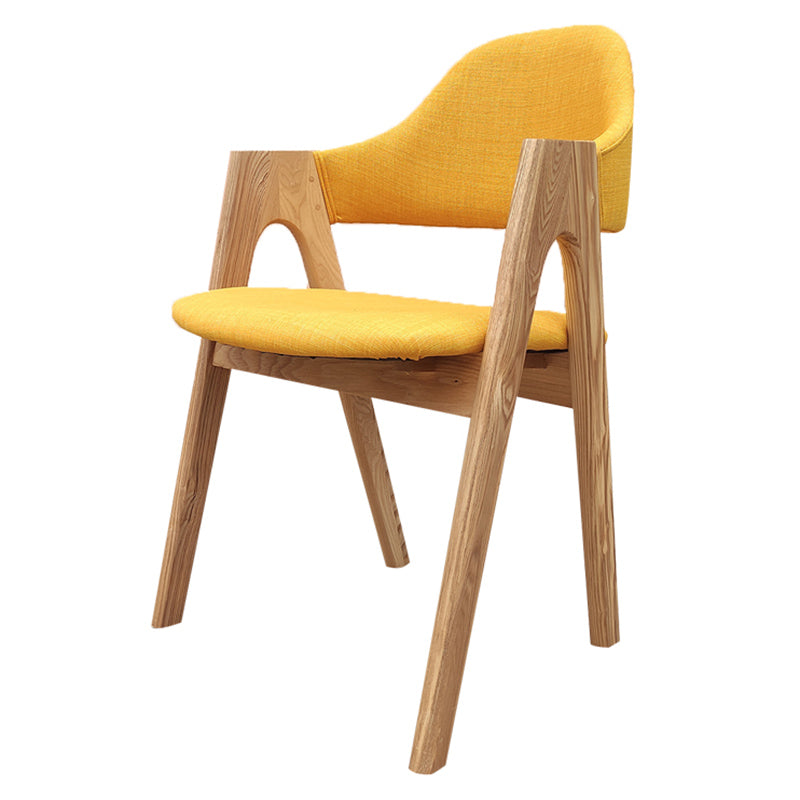 Scandinavian Rubberwood Open Arm Chair Upholstered Dining Chair with Wood Legs Yellow 1 Piece Clearhalo ' kitchen&dining_furn' 'Dining Chairs' 'Dining Tables & Seating' 'dining_chair' 'furn' 'furn_dining_chair' 'Furniture' 'furniture_dining_chair' 'Kitchen & Dining Furniture' 'kitchen' 3672579
