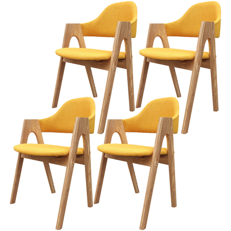 Scandinavian Rubberwood Open Arm Chair Upholstered Dining Chair with Wood Legs Yellow 4 Piece Set Clearhalo ' kitchen&dining_furn' 'Dining Chairs' 'Dining Tables & Seating' 'dining_chair' 'furn' 'furn_dining_chair' 'Furniture' 'furniture_dining_chair' 'Kitchen & Dining Furniture' 'kitchen' 3672581