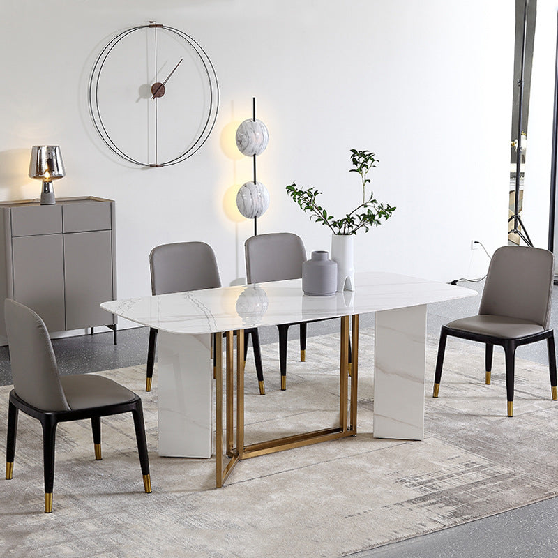 Metal Modern Rectangle Dining Table High Gloss White Sintered Stone Table for Dining Room Clearhalo ' dining_table' 'Dining Tables & Seating' 'Dining Tables' 'furn' 'furn_dining_table' 'Furniture' 'furniture_dining_table' 'Kitchen & Dining Furniture' 'kitchen&dining_furn' 'kitchen' 'kitchen_dining_table' 3672672