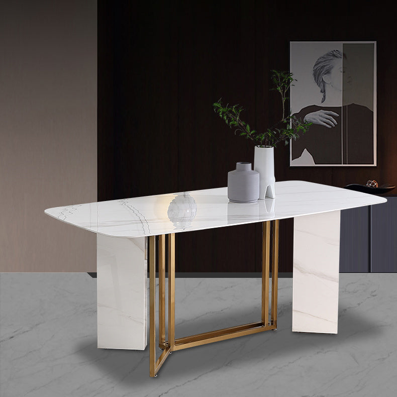 Metal Modern Rectangle Dining Table High Gloss White Sintered Stone Table for Dining Room Clearhalo ' dining_table' 'Dining Tables & Seating' 'Dining Tables' 'furn' 'furn_dining_table' 'Furniture' 'furniture_dining_table' 'Kitchen & Dining Furniture' 'kitchen&dining_furn' 'kitchen' 'kitchen_dining_table' 3672673