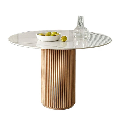 Round Shape White Dining Table Sintered Stone Table Contemporary with Pedestal Natural Without Chairs Clearhalo ' dining_table' 'Dining Tables & Seating' 'Dining Tables' 'furn' 'furn_dining_table' 'Furniture' 'furniture_dining_table' 'Kitchen & Dining Furniture' 'kitchen&dining_furn' 'kitchen' 'kitchen_dining_table' 3672683
