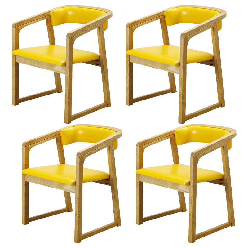 Modern Wood Indoor-Outdoor Chair with Arm Home Open Back Dining Side Chair Yellow 4 Piece Set Natural Wood Clearhalo ' kitchen&dining_furn' 'Dining Chairs' 'Dining Tables & Seating' 'dining_chair' 'furn' 'furn_dining_chair' 'Furniture' 'furniture_dining_chair' 'Kitchen & Dining Furniture' 'kitchen' 3698228